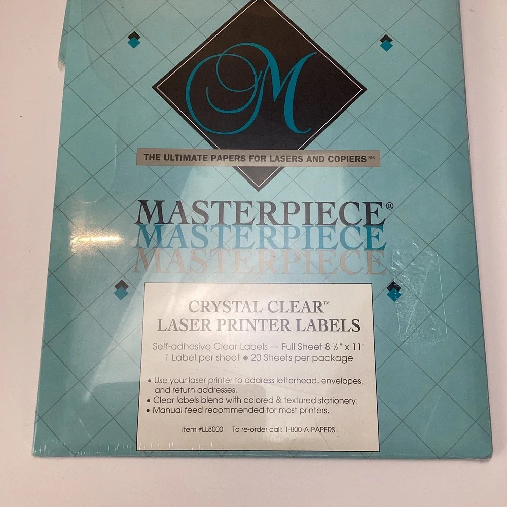 3 Masterpiece Crystal Clear Laser Printer Labels 8.5x11 Full Sheet 3 Packs